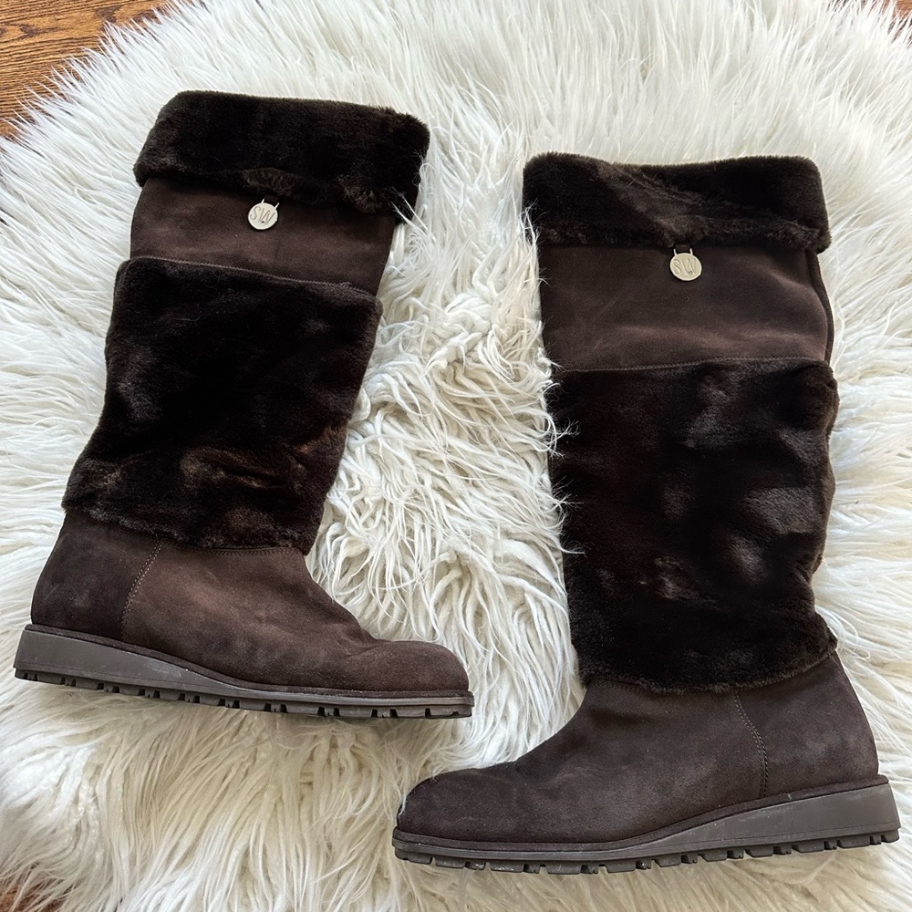 $498 Stuart Weitzman Women's Brown suede Furry Luxury Winter Boots size 10